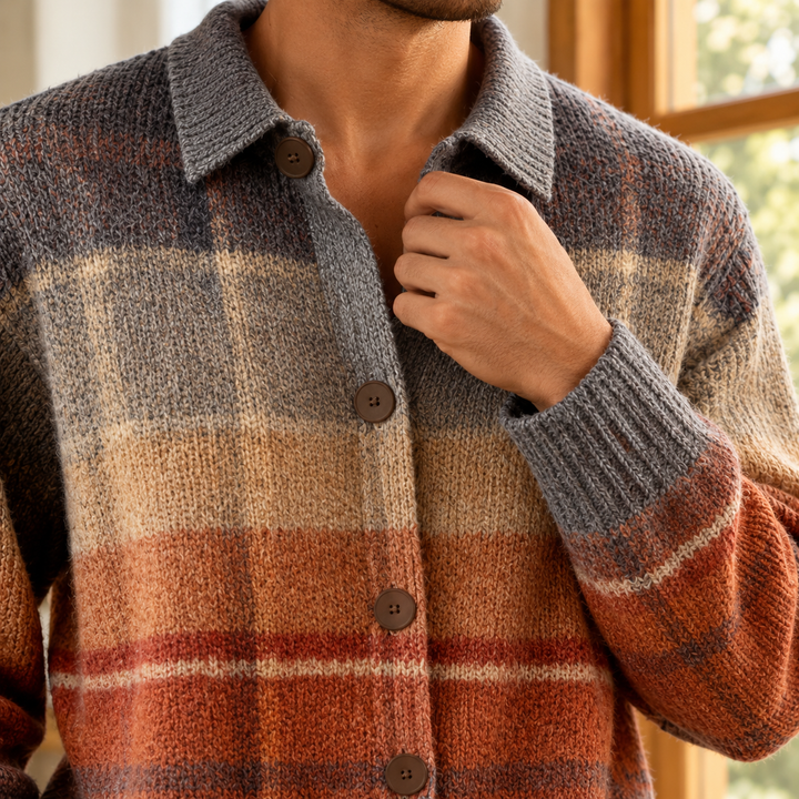 Herren-Cardigan-Pullover mit Ombré-Muster