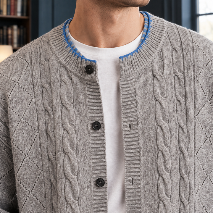 Herren-Zopfstrick-Cardigan