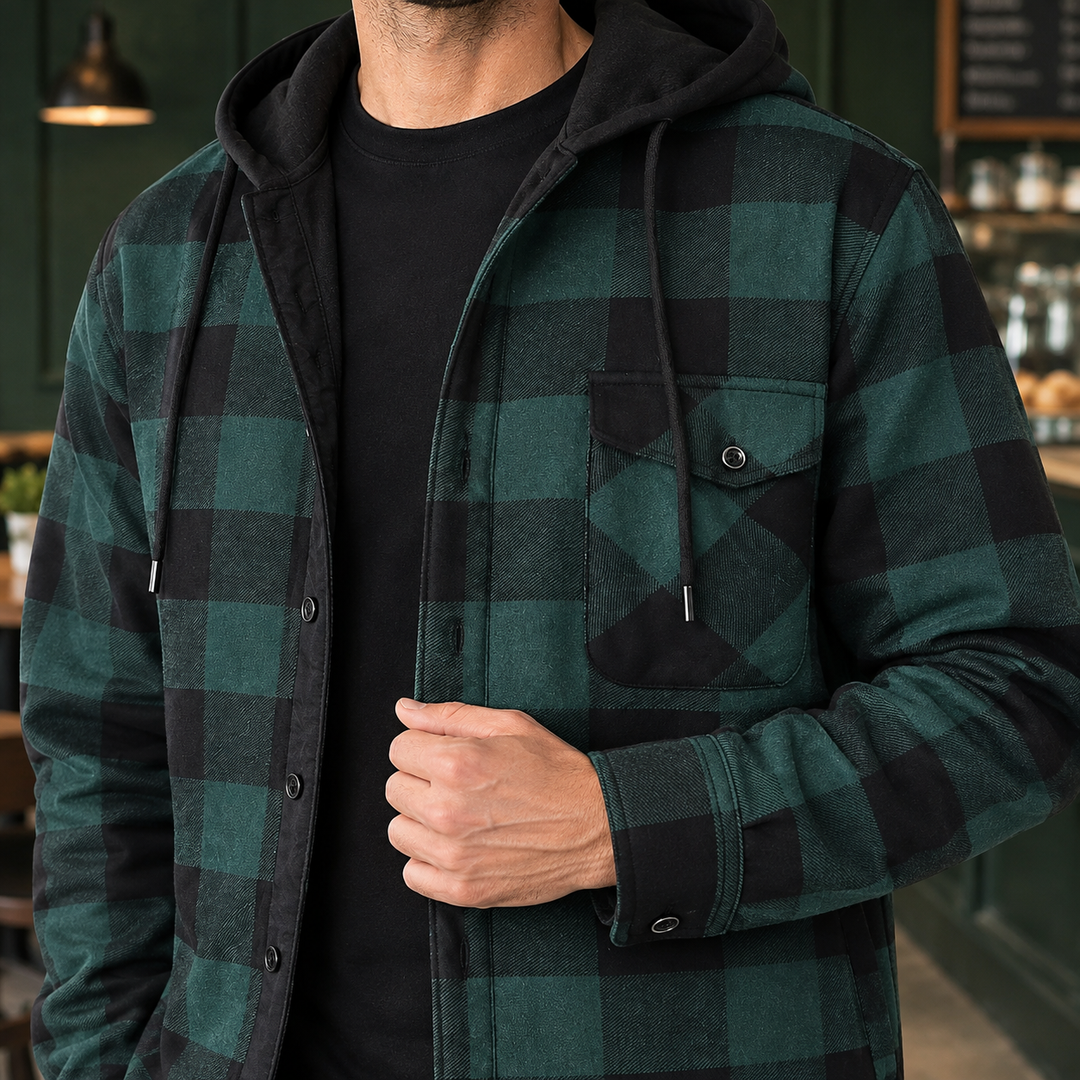 Giacca da uomo a quadri con cappuccio, color Sterling