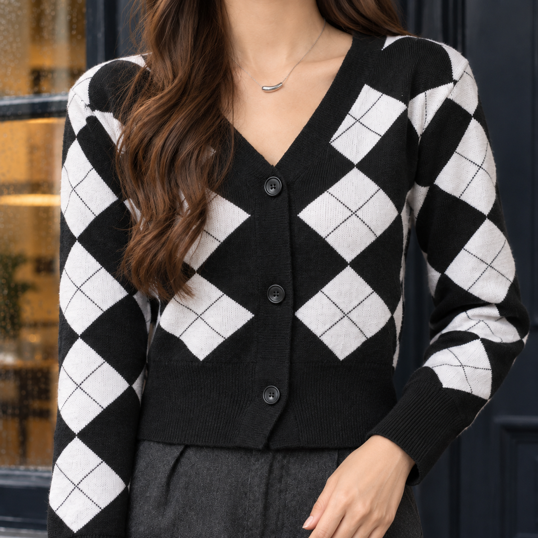 Women's Argyle Knit Cardigan