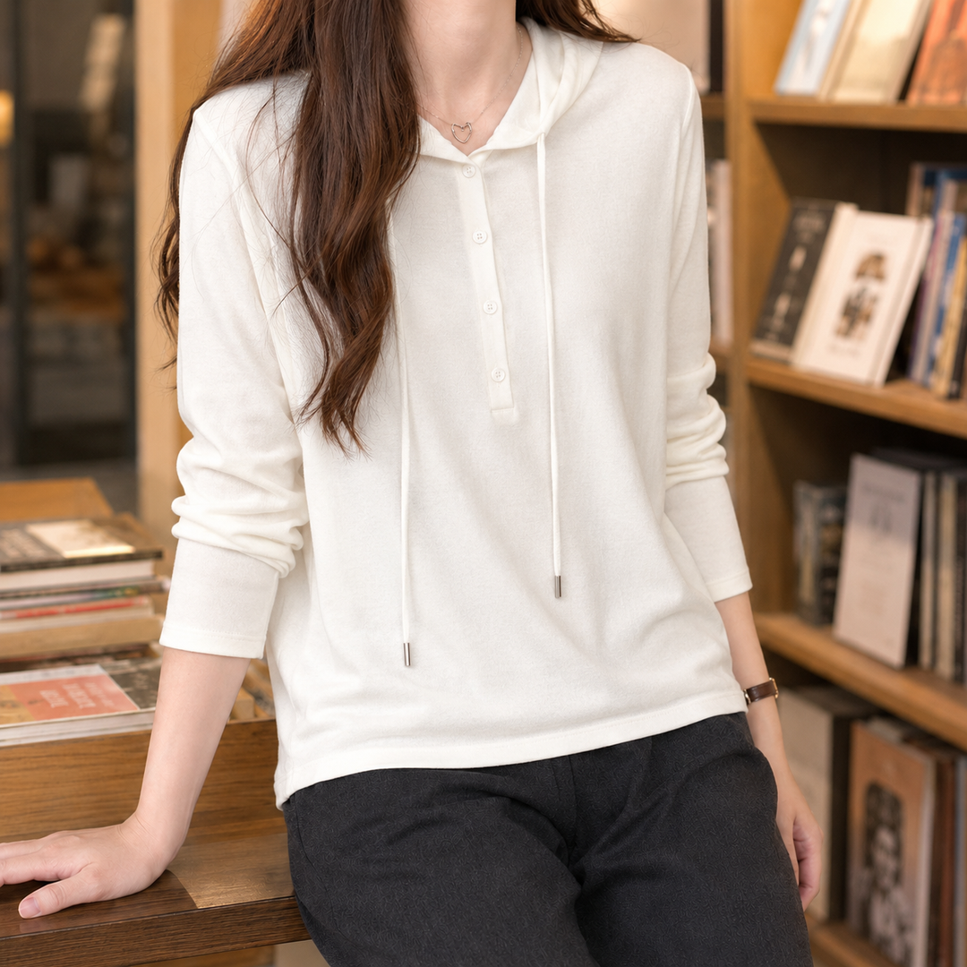 Sweatshirt com capuz de lã merino para mulher
