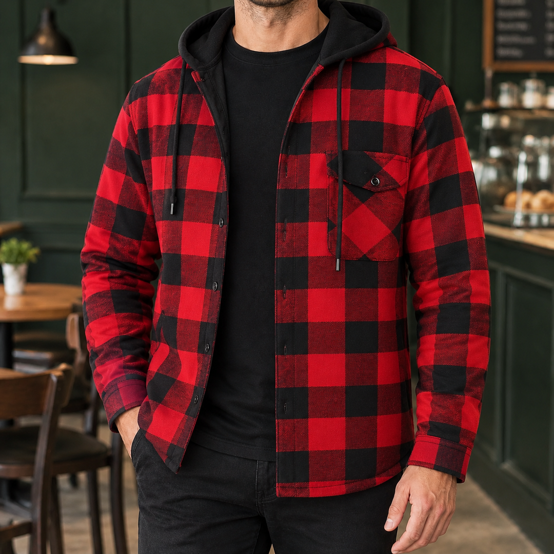 Giacca da uomo a quadri con cappuccio, color Sterling