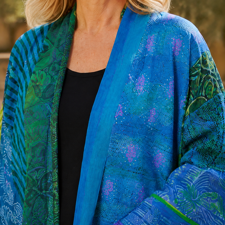 Cárdigan de patchwork en verde salvia para mujer