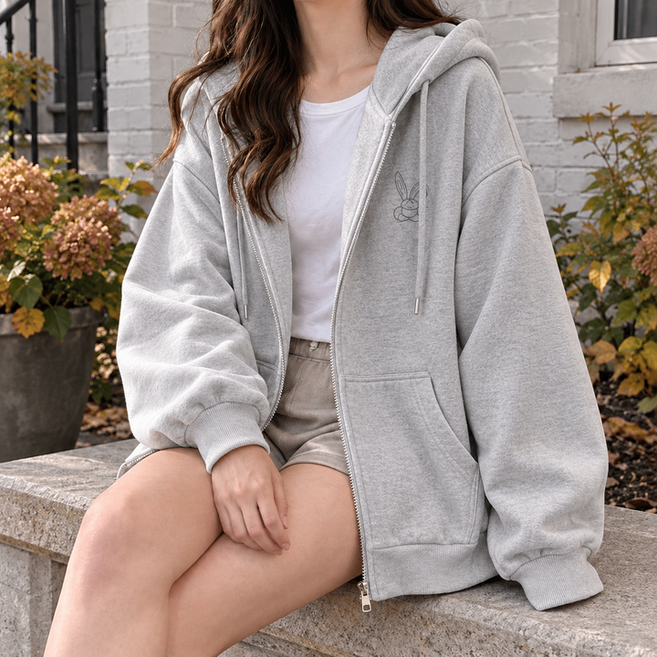 Sweat à capuche zippé décontracté pour femme avec détails en perles
