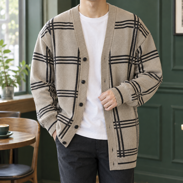 Gilet cardigan homme en maille à carreaux
