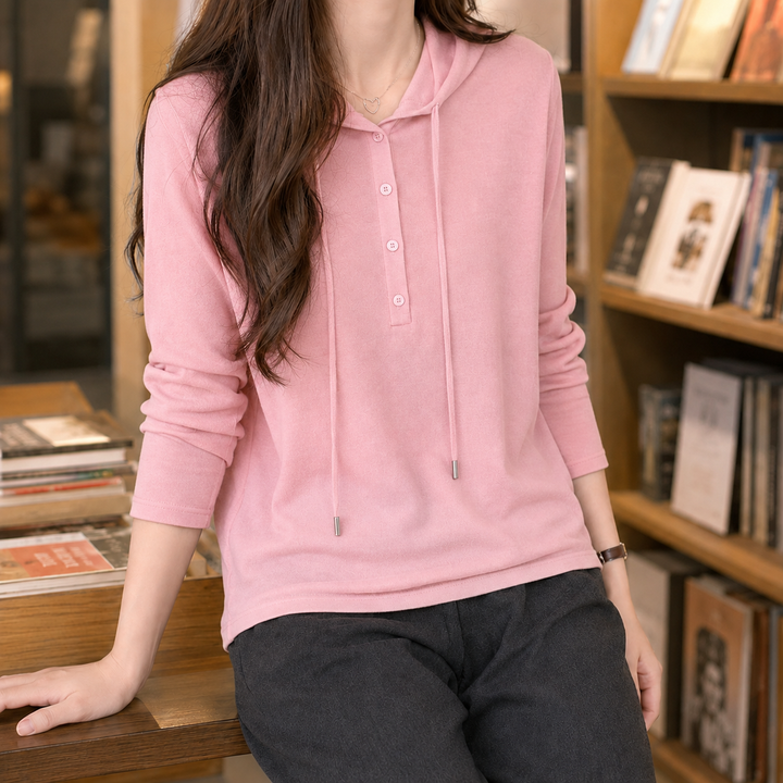Sweatshirt com capuz de lã merino para mulher