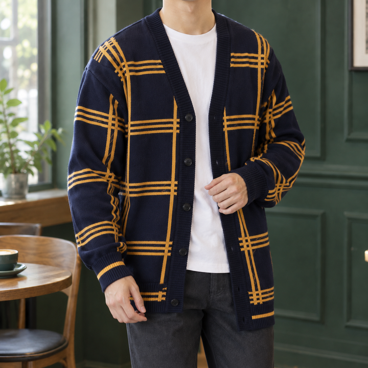 Gilet cardigan homme en maille à carreaux
