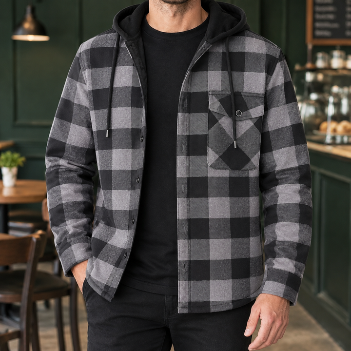 Giacca da uomo a quadri con cappuccio, color Sterling