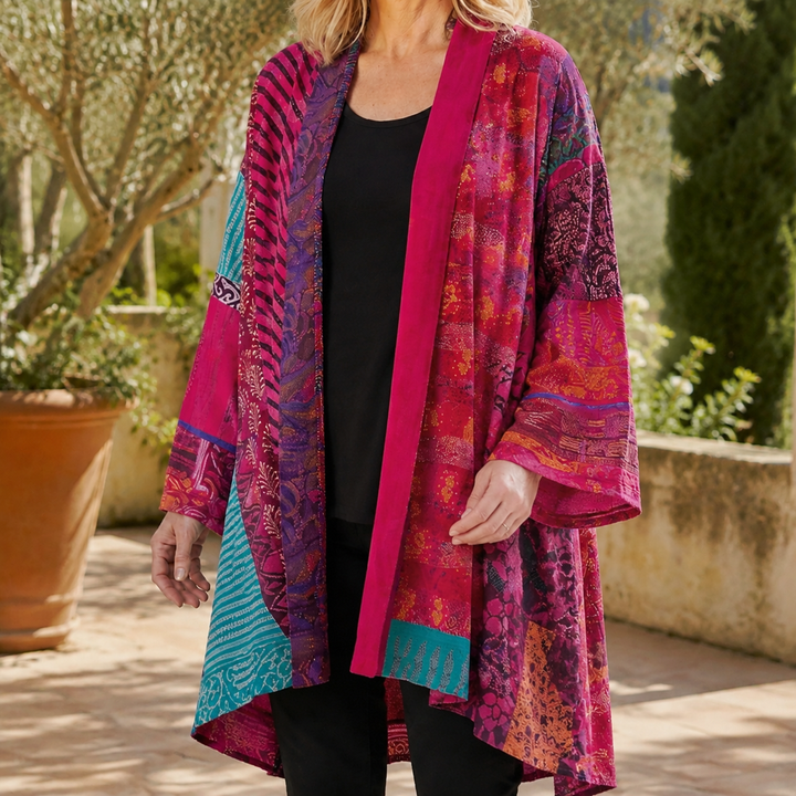 Cárdigan de patchwork en verde salvia para mujer
