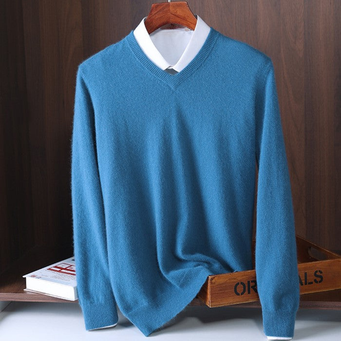 V-hals-sweater til mænd i blødt strikstof