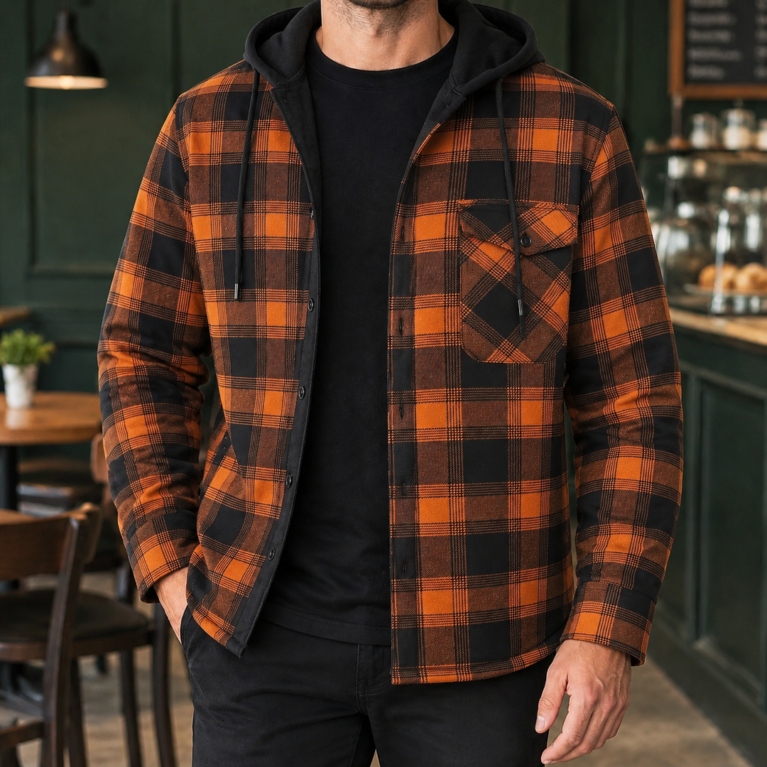 Giacca da uomo a quadri con cappuccio, color Sterling