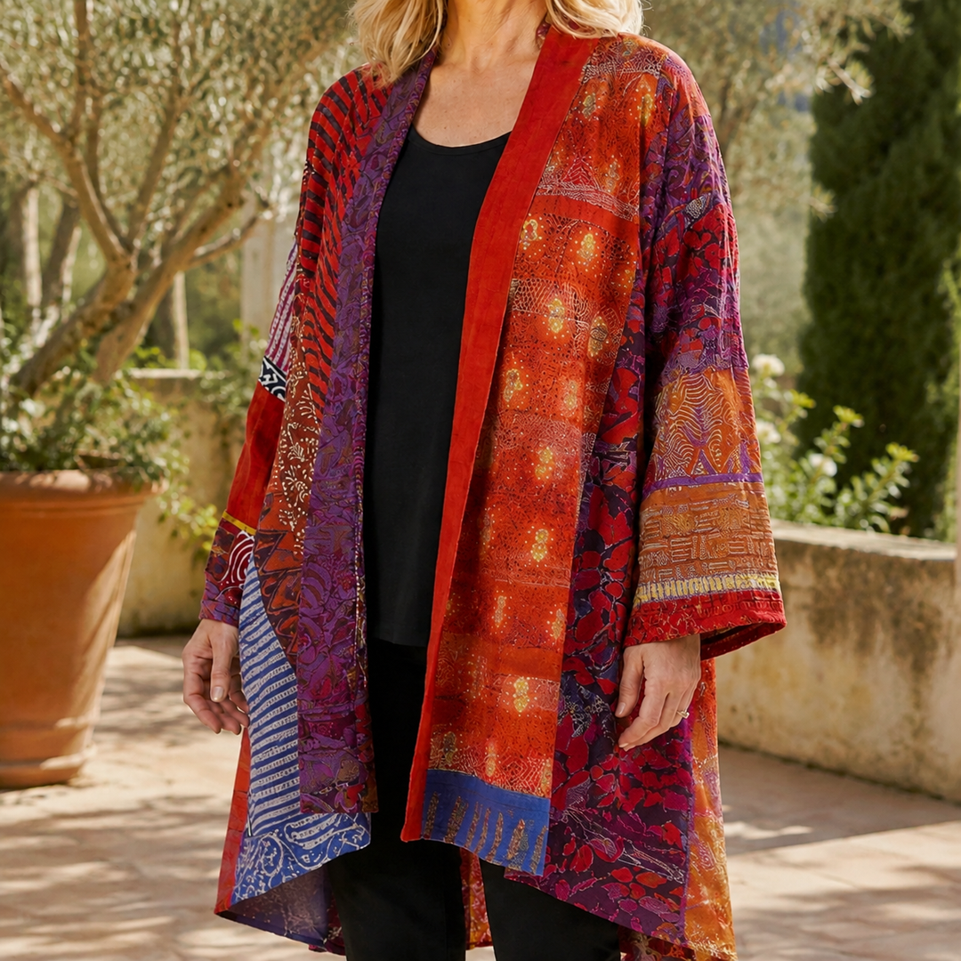 Cárdigan de patchwork en verde salvia para mujer