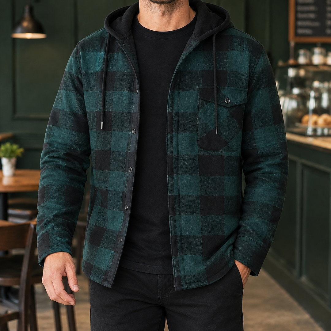 Giacca da uomo a quadri con cappuccio, color Sterling