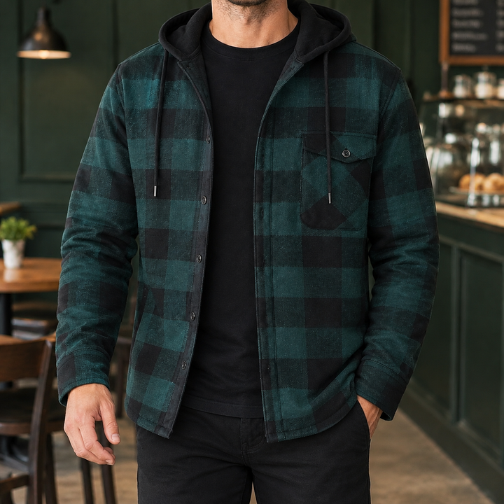 Giacca da uomo a quadri con cappuccio, color Sterling