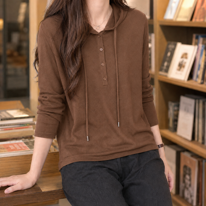 Sweatshirt com capuz de lã merino para mulher