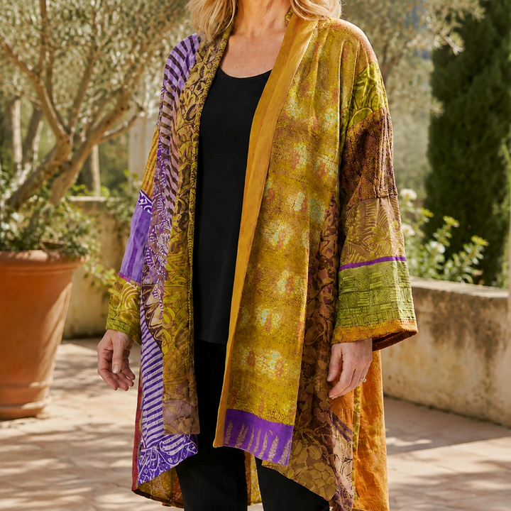 Cárdigan de patchwork en verde salvia para mujer
