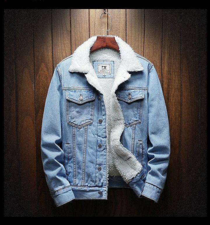 Chaqueta vaquera para hombre con forro de teddy – Prenda vaquera exterior con forro acogedor