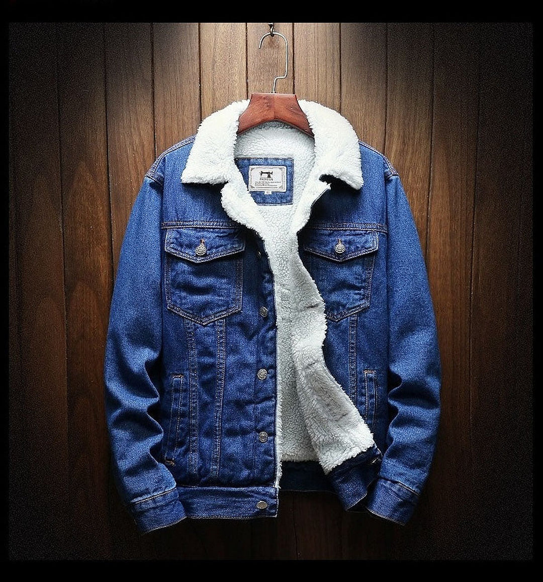 Chaqueta vaquera para hombre con forro de teddy – Prenda vaquera exterior con forro acogedor