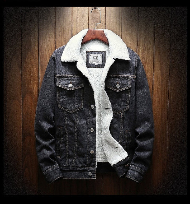 Chaqueta vaquera para hombre con forro de teddy – Prenda vaquera exterior con forro acogedor