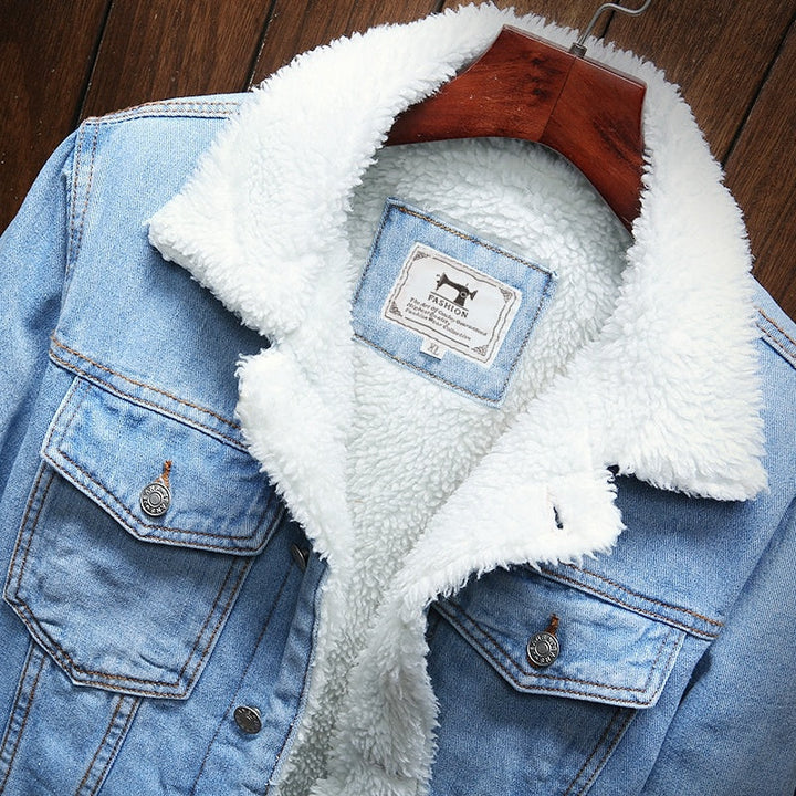 Chaqueta vaquera para hombre con forro de teddy – Prenda vaquera exterior con forro acogedor