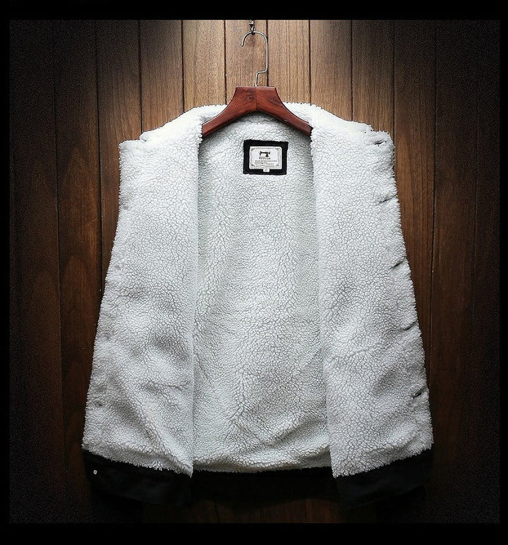 Chaqueta vaquera para hombre con forro de teddy – Prenda vaquera exterior con forro acogedor