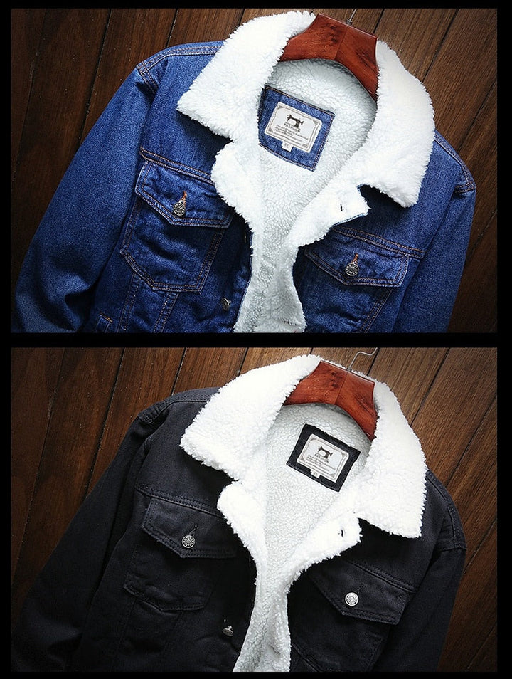 Chaqueta vaquera para hombre con forro de teddy – Prenda vaquera exterior con forro acogedor