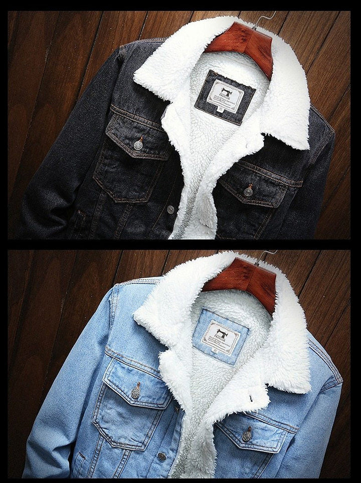 Chaqueta vaquera para hombre con forro de teddy – Prenda vaquera exterior con forro acogedor