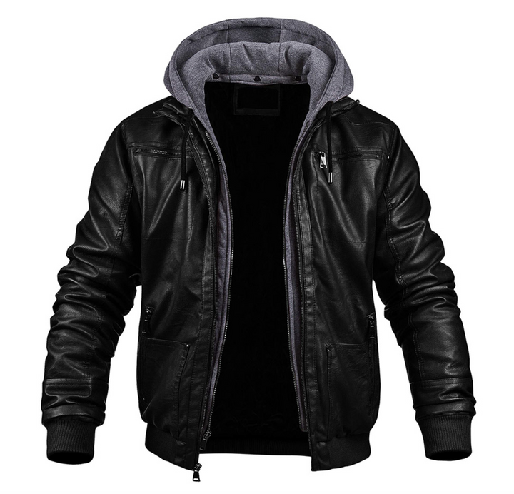 Men's Hooded Leather Winter Jacket