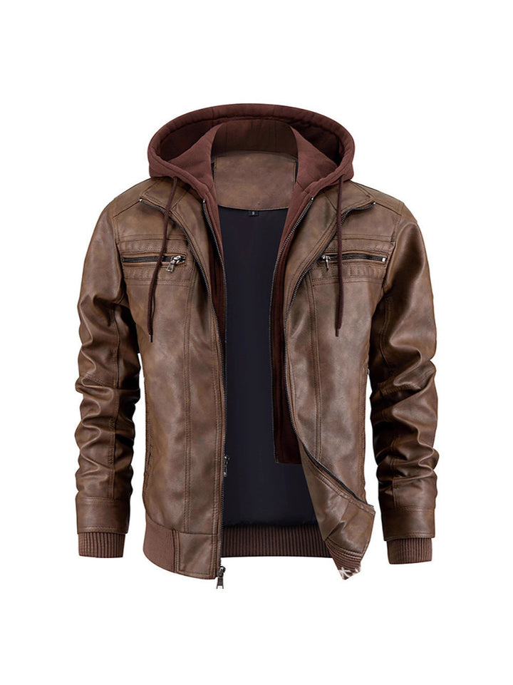 Men's Hooded Leather Winter Jacket