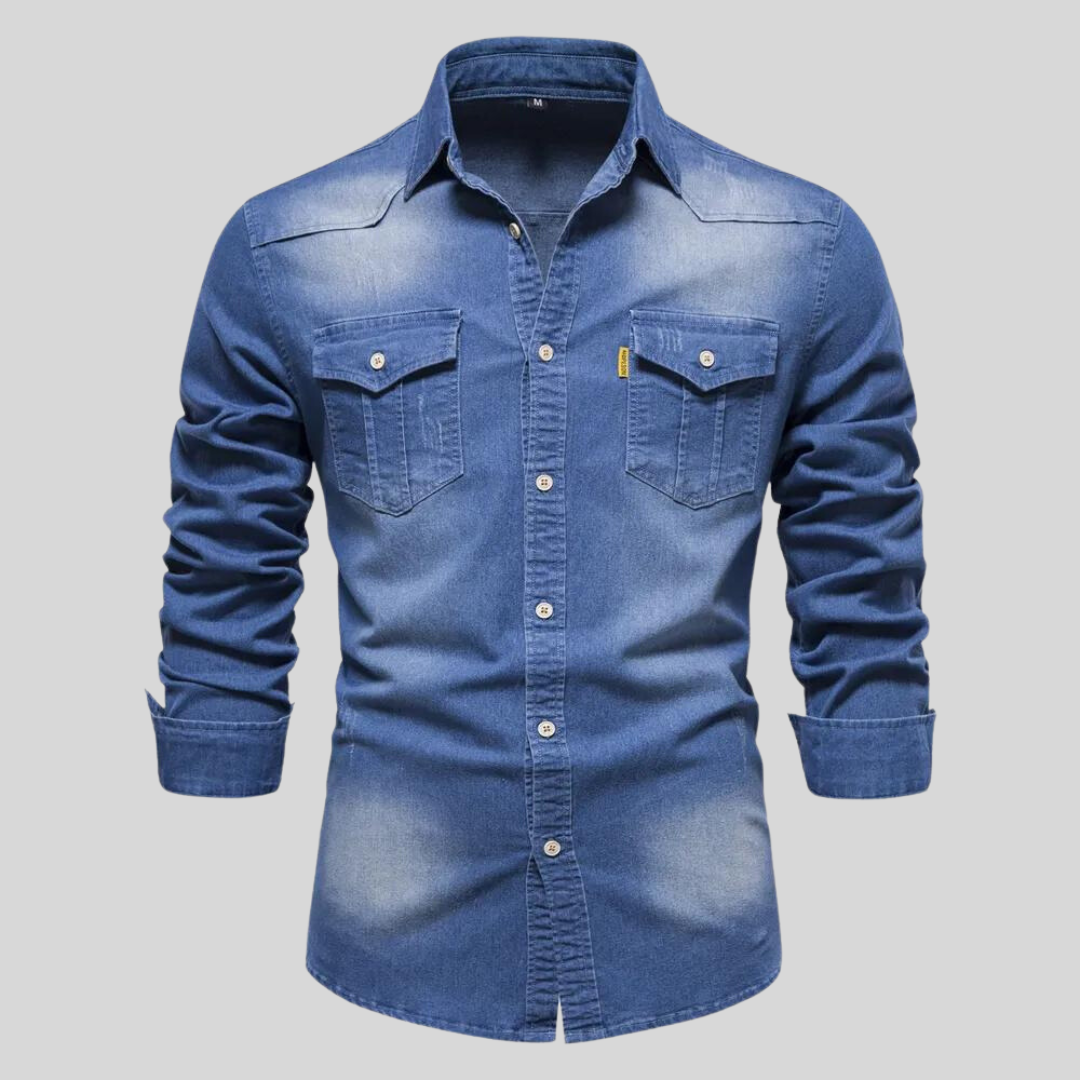 Men's Long-Sleeve Casual Denim Shirt