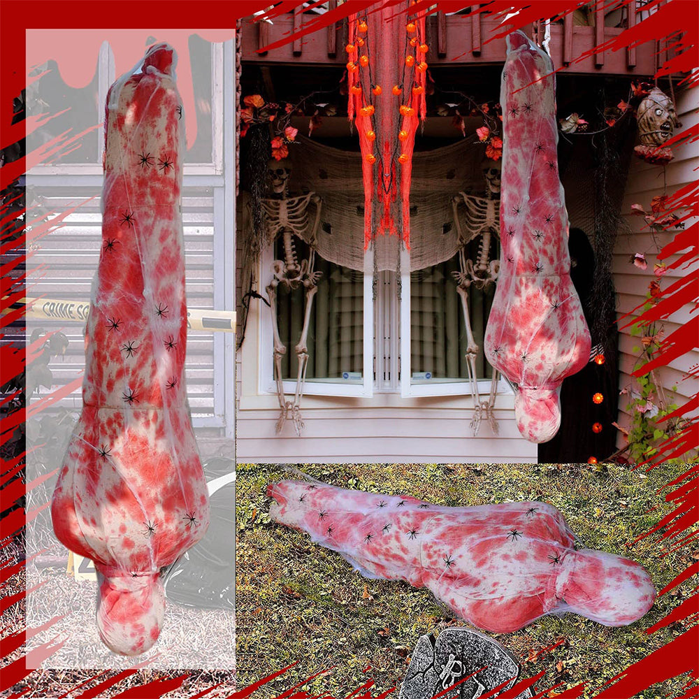 Cadáver en capullo colgante de 59in para mujer con luces de cadena cálidas para Halloween