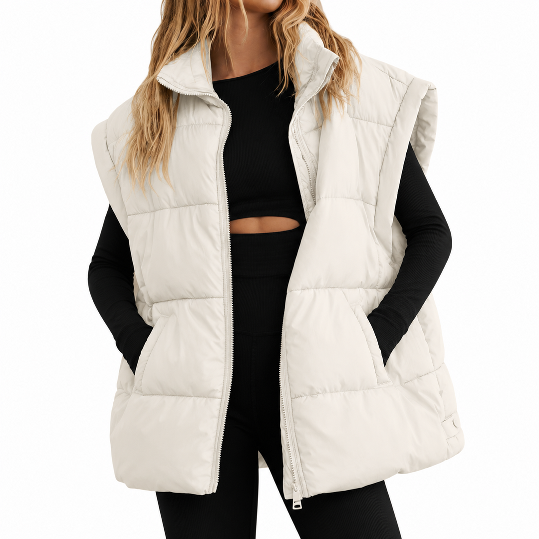 Women's Quilted Sleeveless Gilet with Zipper and Pockets
