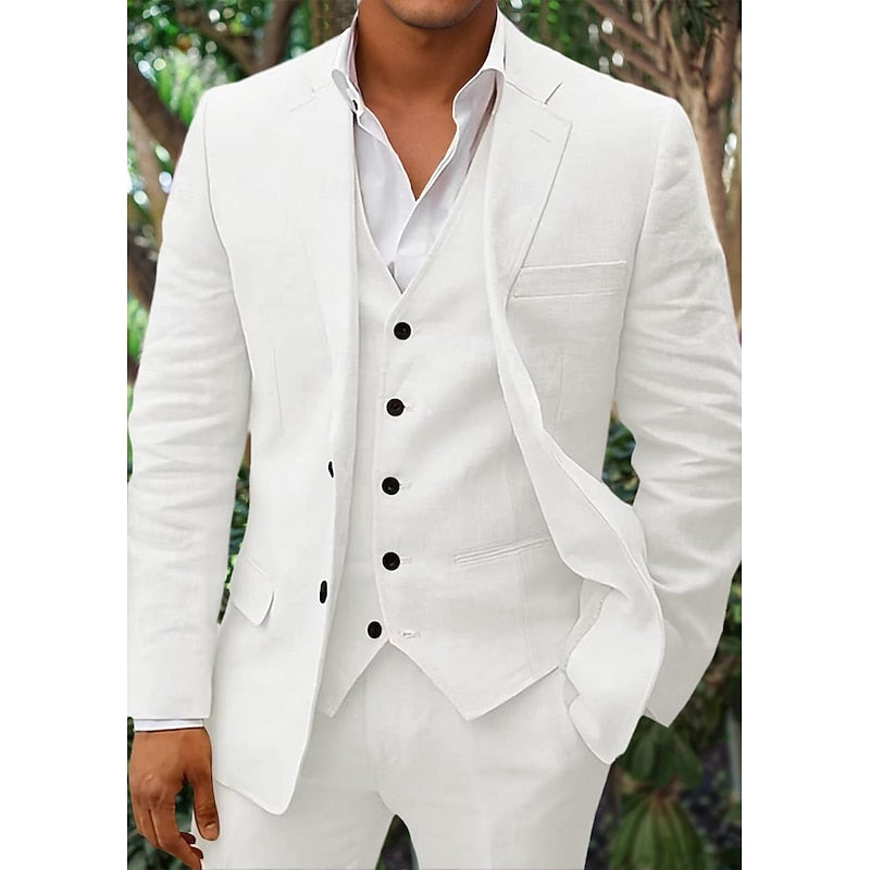Men's Stylish Linen Blazer, Waistcoat, and Trousers Set-Metro Lane Plaza