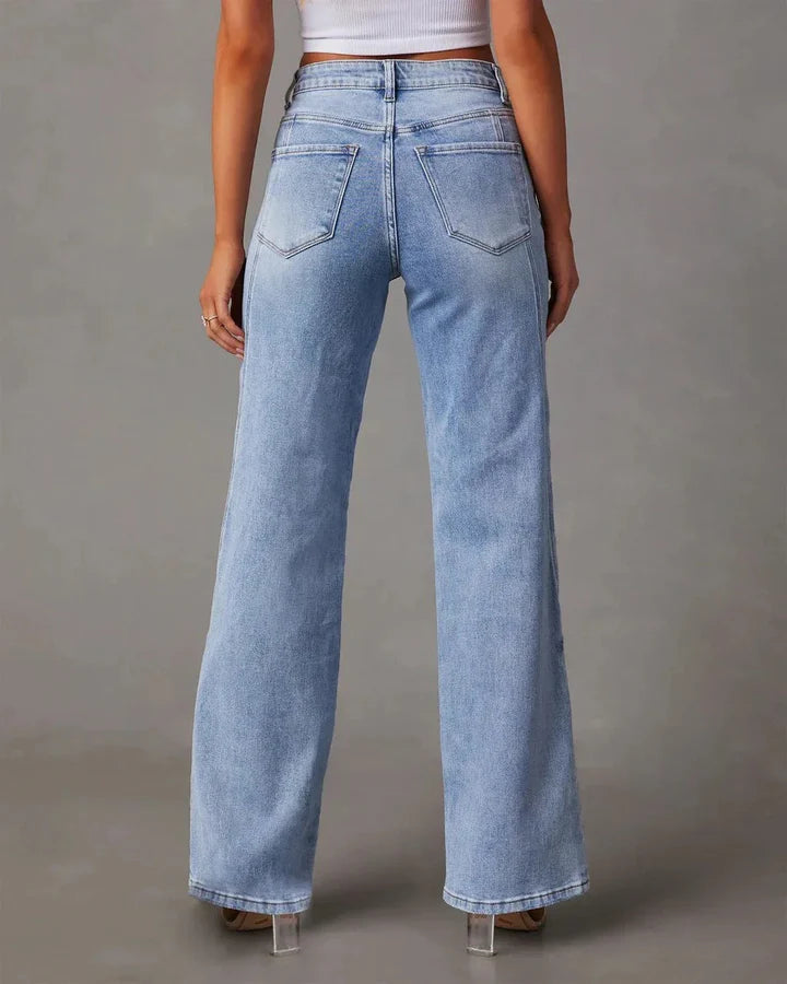 Jazz | Women's Oversized High Waisted Jeans with Ruffled Details-Metro Lane Plaza