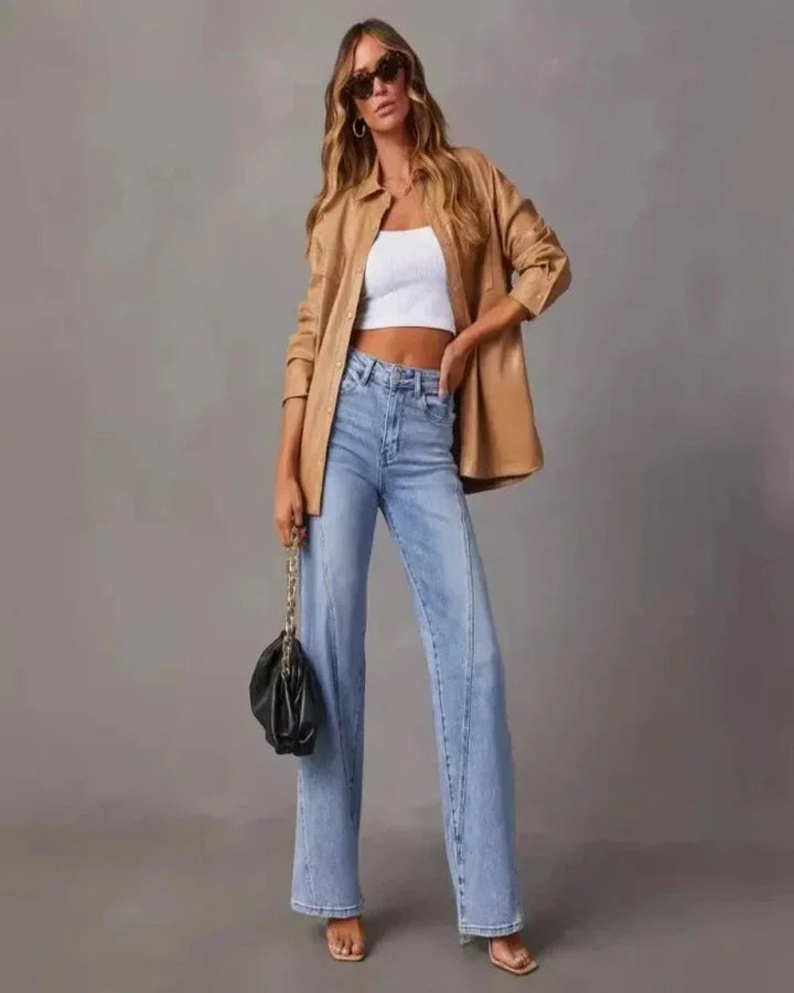 Jazz | Women's Oversized High Waisted Jeans with Ruffled Details-Metro Lane Plaza