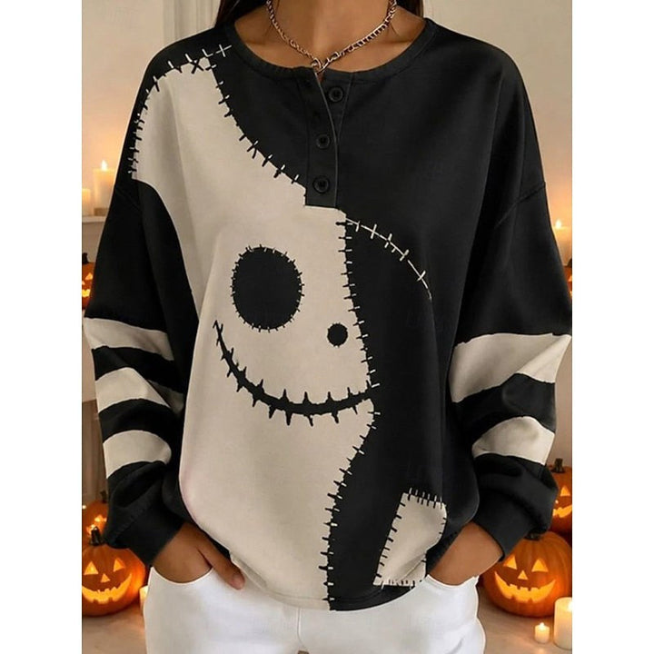 Sweat-shirt graphique d’Halloween pour femme à col rond, pull festif