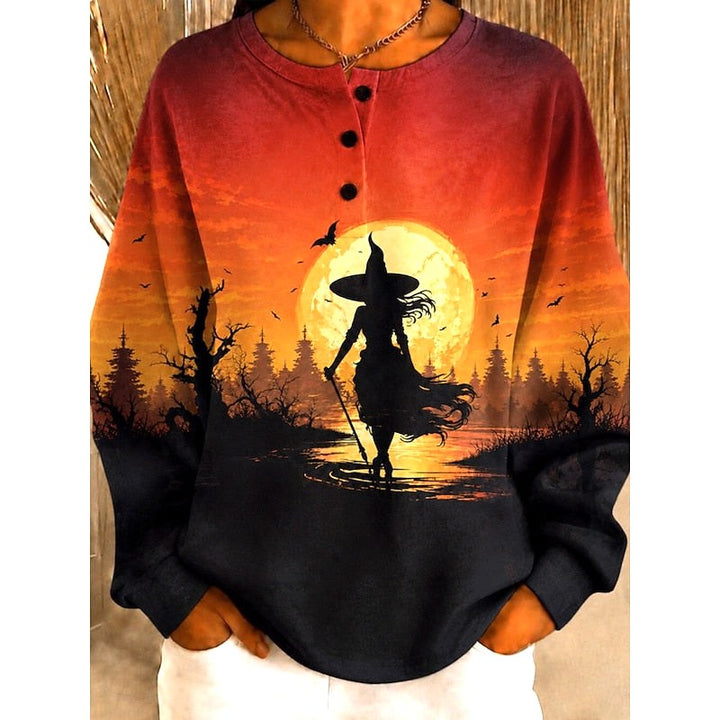 Sweat-shirt graphique d’Halloween pour femme à col rond, pull festif