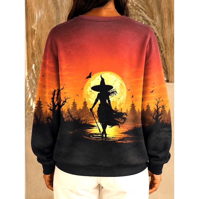 Sweat-shirt graphique d’Halloween pour femme à col rond, pull festif