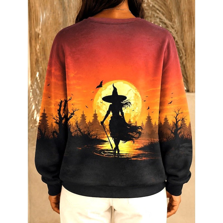 Sweat-shirt graphique d’Halloween pour femme à col rond, pull festif