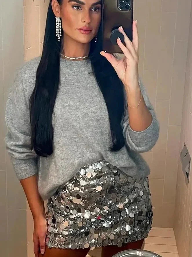 Women's High Waist Sequin Skirt – Shiny Glamour for Festive Style-Metro Lane Plaza