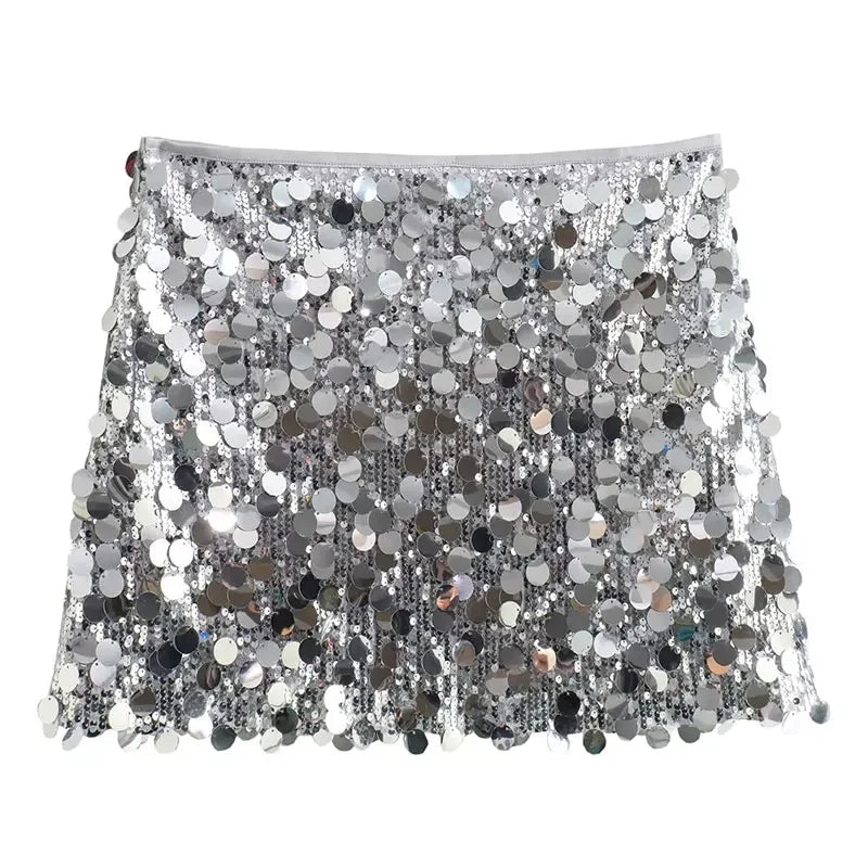 Women's High Waist Sequin Skirt – Shiny Glamour for Festive Style-Metro Lane Plaza