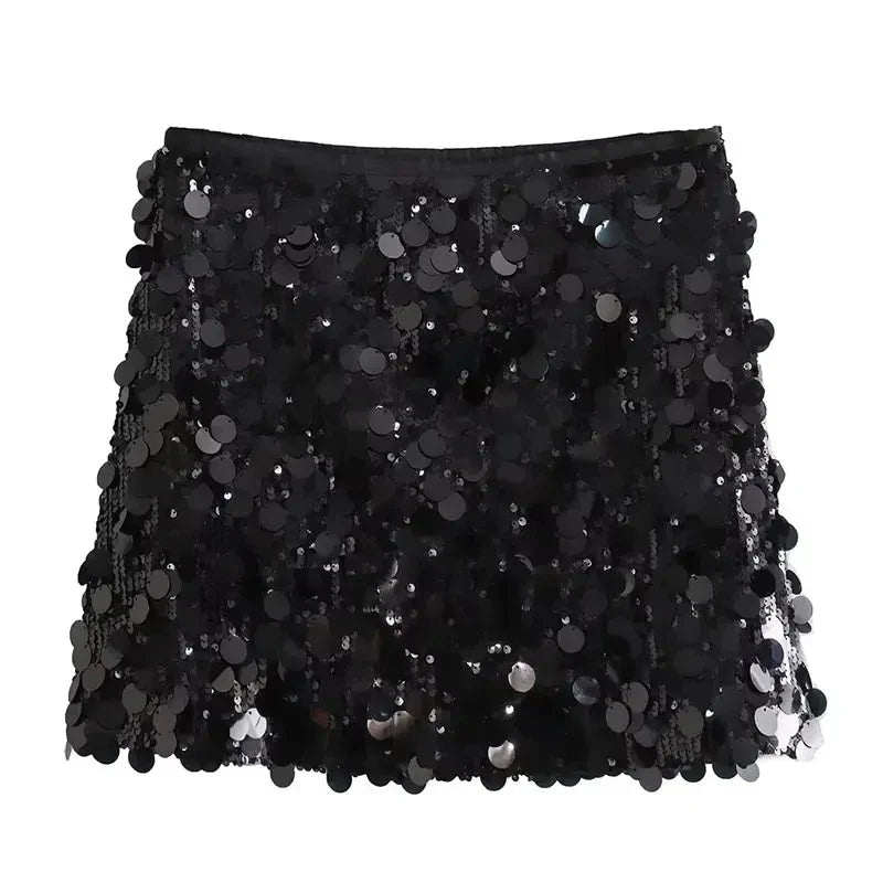 Women's High Waist Sequin Skirt – Shiny Glamour for Festive Style-Metro Lane Plaza