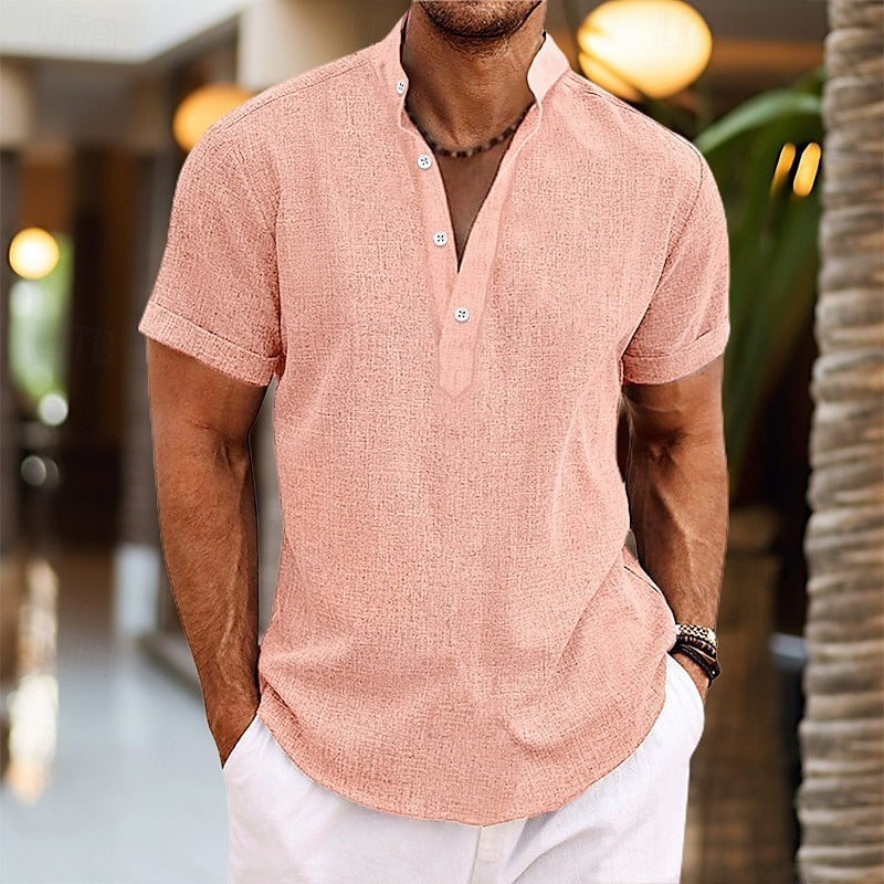Men's Short Sleeve Henley Shirt | Casual Stylish Top for Men-Metro Lane Plaza