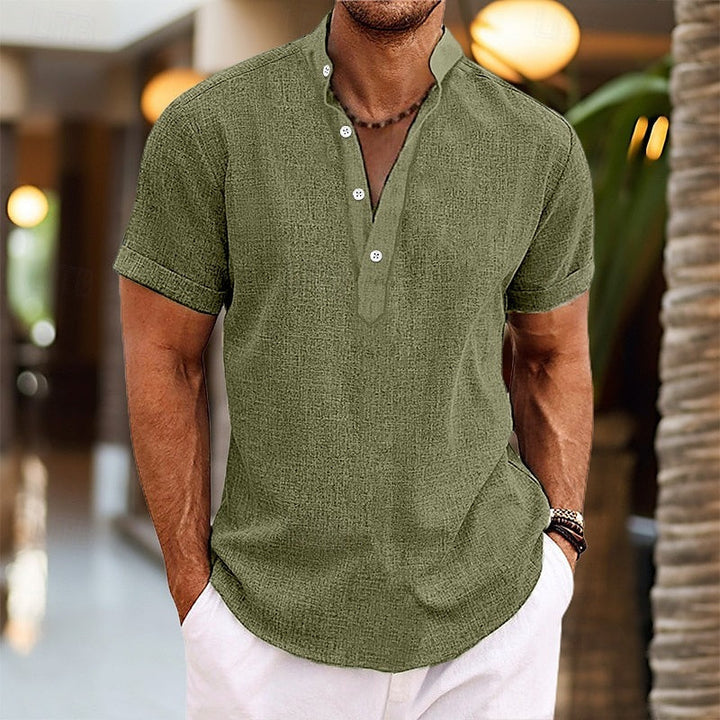Men's Short Sleeve Henley Shirt | Casual Stylish Top for Men-Metro Lane Plaza
