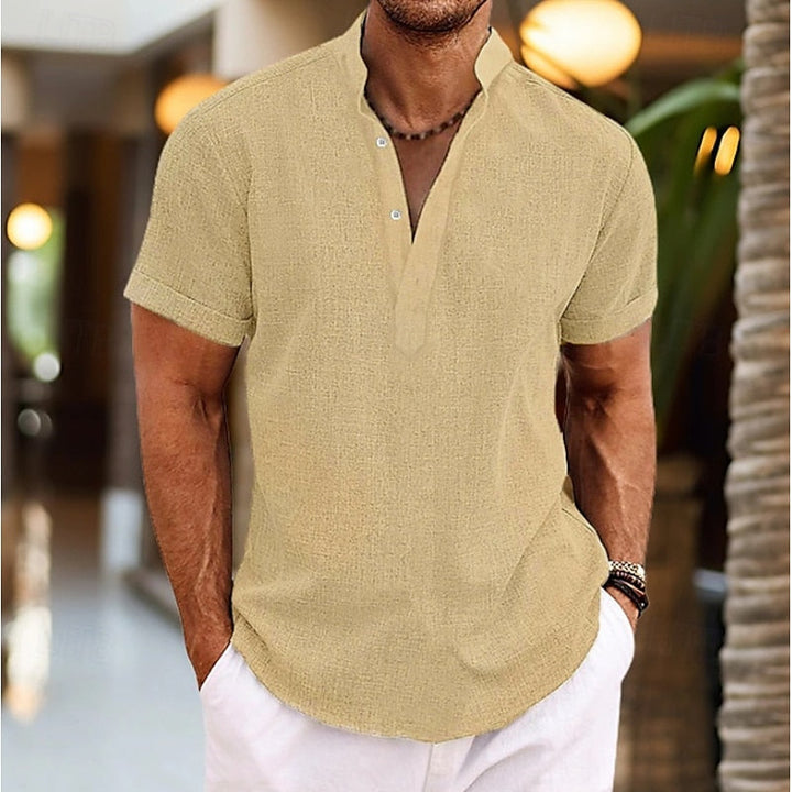 Men's Short Sleeve Henley Shirt | Casual Stylish Top for Men-Metro Lane Plaza