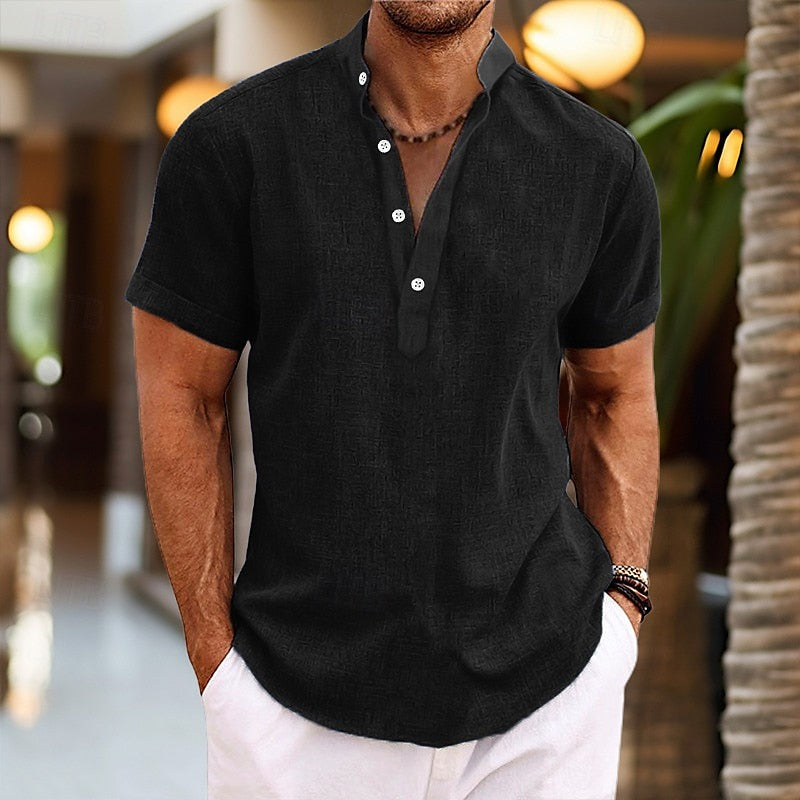 Men's Short Sleeve Henley Shirt | Casual Stylish Top for Men-Metro Lane Plaza