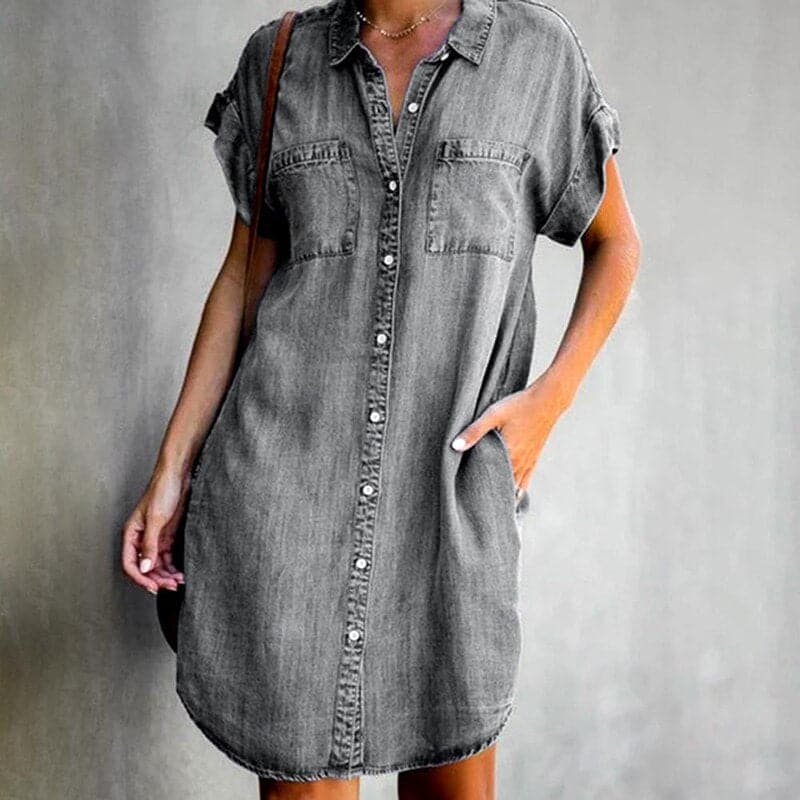 Josephine | Women's Denim Button-Down Mini Dress-Metro Lane Plaza