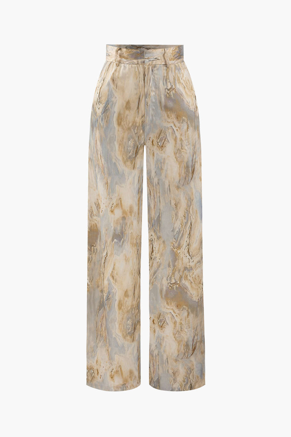 Jossara | Women's High-Waisted Marble Print Loose Fit Trousers-Metro Lane Plaza