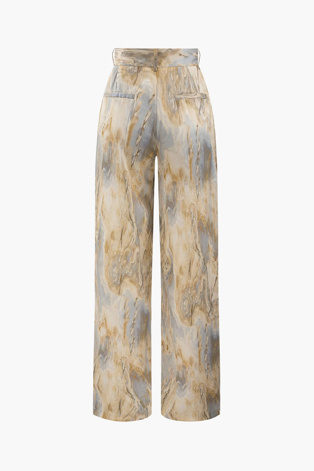 Jossara | Women's High-Waisted Marble Print Loose Fit Trousers-Metro Lane Plaza