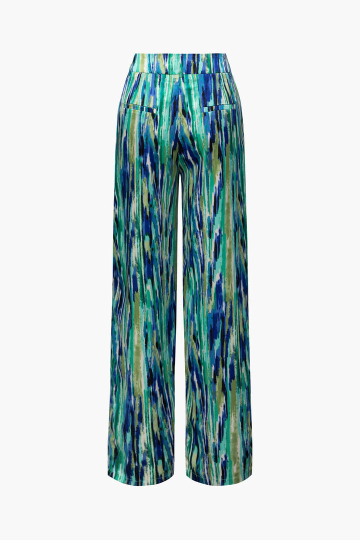 Jossara | Women's High-Waisted Marble Print Loose Fit Trousers-Metro Lane Plaza
